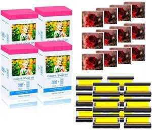 Compatible KP-108IN Ink Paper Set 4 Color Ink Cassettes and 432 Sheets 4 x 6 Paper Glossy for SELPHY CP1300 CP1200 CP1500 Wireless Compact Photo Printer-4 Pack Compatible KP-108IN Ink Paper Set 4 Color Ink Cassettes and 432 Sheets 4 x 6 Paper Glossy for SELPHY CP1300 CP1200 CP1500 Wireless Compact Photo Printer-4 Pack