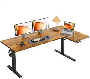 63 Inch Reversible L Shaped Electric Standing Desk, Rustic Brown | Corner Height Adjustable Computer Table, Stand Up Desk with 3 Memory Presets, Reinforced Frame for Home Office, Workstation 63 Inch Reversible L Shaped Electric Standing Desk, Rustic Brown | Corner Height Adjustable Computer Table, Stand Up Desk with 3 Memory Presets, Reinforced Frame for Home Office, Workstation