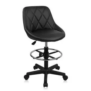 Adjustable Drafting Chair with Backrest & Wheels, Tall Swivel Rolling Stool with Height Adjustable Footrest, PU Leather Ergonomic Office Desk Chair for Workshop Home Kitchen Bar, Black Adjustable Drafting Chair with Backrest & Wheels, Tall Swivel Rolling Stool with Height Adjustable Footrest, PU Leather Ergonomic Office Desk Chair for Workshop Home Kitchen Bar, Black