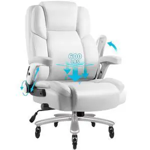 600lbs Big and Tall Office Chair with Flip up Armrest, Large Heavy Duty with Ergonomic Lumbar Support, Executive Office Chair for Heavy People with Quiet Rubber Wheel(White) 600lbs Big and Tall Office Chair with Flip up Armrest, Large Heavy Duty with Ergonomic Lumbar Support, Executive Office Chair for Heavy People with Quiet Rubber Wheel(White)