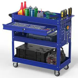 3 Tier Rolling Tool Cart on Wheels, 550 LBS Tool Cart with DrawersHeavy Duty Utility Cart with Pegboard and HookMechanic Tool Storage Cart for Garage, Warehouse and Repair Shop(Dark Blue) 3 Tier Rolling Tool Cart on Wheels, 550 LBS Tool Cart with DrawersHeavy Duty Utility Cart with Pegboard and HookMechanic Tool Storage Cart for Garage, Warehouse and Repair Shop(Dark Blue)