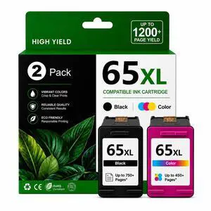 65XL Black and Color Ink Cartridges Combo Pack, 2 Pack | Replacement for HP 65 65XL Compatible with HP Envy 5055 5052 5058 DeskJet 3755 2655 3752 3720 3722 3723 3758 2652 2622 2624 65XL Black and Color Ink Cartridges Combo Pack, 2 Pack | Replacement for HP 65 65XL Compatible with HP Envy 5055 5052 5058 DeskJet 3755 2655 3752 3720 3722 3723 3758 2652 2622 2624