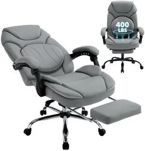 Comfortable Reclining Office Desk Chair with Foot Leg Rest Support Grey | Big Tall Computer Gaming Chair, Adjustable Lumbar Back Support, Wide Seat, Heavy Duty, Wheels, Faux Leather Comfortable Reclining Office Desk Chair with Foot Leg Rest Support Grey | Big Tall Computer Gaming Chair, Adjustable Lumbar Back Support, Wide Seat, Heavy Duty, Wheels, Faux Leather