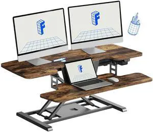 40 inch Electric Motor Desk Converter, Sit to Stand Monitor and Laptop Workstation, Height Adjustable Riser with Wide Keyboard Tray, Rustic Color 40 inch Electric Motor Desk Converter, Sit to Stand Monitor and Laptop Workstation, Height Adjustable Riser with Wide Keyboard Tray, Rustic Color