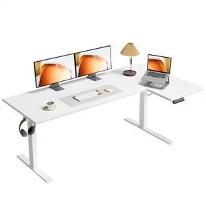 63 Inch Reversible L Shaped Electric Standing Desk, White | Corner Height Adjustable Computer Table, Stand Up Desk with 3 Memory Presets, Reinforced Frame for Home Office, Workstation 63 Inch Reversible L Shaped Electric Standing Desk, White | Corner Height Adjustable Computer Table, Stand Up Desk with 3 Memory Presets, Reinforced Frame for Home Office, Workstation