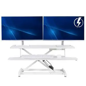 White 36 inch Electric Desk Converter, DESK-VE36W | Height Adjustable, Stand Up Desk Riser, Wide Keyboard Tray, Dual Monitor and Laptop Workstation White 36 inch Electric Desk Converter, DESK-VE36W | Height Adjustable, Stand Up Desk Riser, Wide Keyboard Tray, Dual Monitor and Laptop Workstation