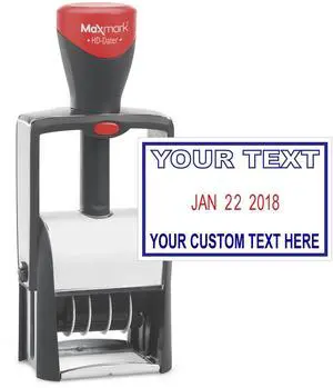 Heavy Duty Date Stamp with 2-Line Custom Text, Self Inking Stamp - 1" x 1-5/8 - 2-Color Blue/Red Ink Heavy Duty Date Stamp with 2-Line Custom Text, Self Inking Stamp - 1" x 1-5/8 - 2-Color Blue/Red Ink