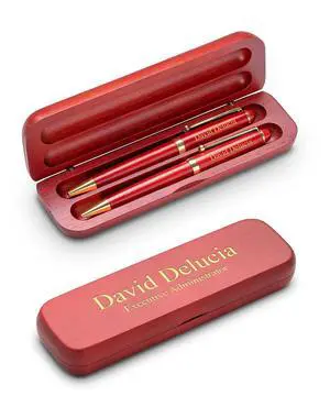 Personalized Cherrywood Double Ballpoint Pen Set with Laser Engraving Personalized Cherrywood Double Ballpoint Pen Set with Laser Engraving