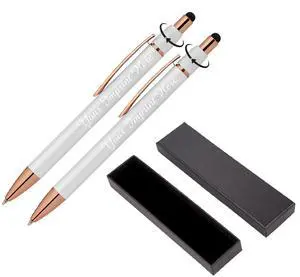 Personalized Fidget Pen for Adults - 2 Pack Stress Relief Custom Pens with Gift Box - ADHD Anxiety - Metal black ink with Rubber Grip - Focus for Office, Work (White-White, Engraved) Personalized Fidget Pen for Adults - 2 Pack Stress Relief Custom Pens with Gift Box - ADHD Anxiety - Metal black ink with Rubber Grip - Focus for Office, Work (White-White, Engraved)