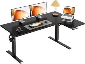55" Reversible L Shaped Electric Standing Desk, Carbon Fiber Black | Corner Height Adjustable Computer Table, Stand Up Desk with 3 Memory Presets, Reinforced Frame for Home Office, Workstation 55" Reversible L Shaped Electric Standing Desk, Carbon Fiber Black | Corner Height Adjustable Computer Table, Stand Up Desk with 3 Memory Presets, Reinforced Frame for Home Office, Workstation