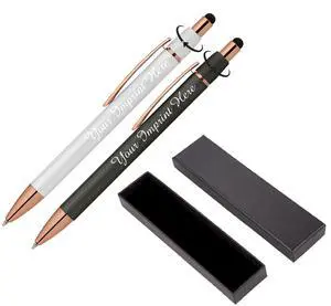 Personalized Fidget Pen for Adults - 2 Pack Stress Relief Custom Pens with Gift Box - ADHD Anxiety - Metal with Rubber Grip - Focus for Office, Work (White-Black, Engraved) Personalized Fidget Pen for Adults - 2 Pack Stress Relief Custom Pens with Gift Box - ADHD Anxiety - Metal with Rubber Grip - Focus for Office, Work (White-Black, Engraved)