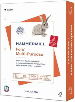 Paper, Fore Multipurpose Paper, 8.5 x 11 Paper, Letter Size, 3 Hole, 24lb Paper, 96 Bright, 1 Ream / 500 Sheets (101287R) Acid Free Paper Paper, Fore Multipurpose Paper, 8.5 x 11 Paper, Letter Size, 3 Hole, 24lb Paper, 96 Bright, 1 Ream / 500 Sheets (101287R) Acid Free Paper