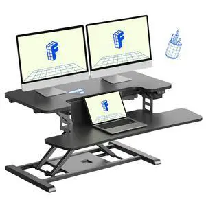 32" Motorized Standing Desk Converter, Electric Stand up Desk Riser, Sit to Stand Dual Monitor and Laptop Workstation with Wide Keyboard Tray, Black 32" Motorized Standing Desk Converter, Electric Stand up Desk Riser, Sit to Stand Dual Monitor and Laptop Workstation with Wide Keyboard Tray, Black