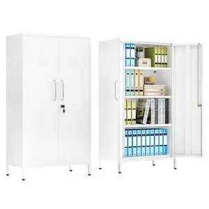 47.24" White Lockable Small Metal Storage Locker | Employees Locker with 2 Doors & 2 Adjustable Shelves, Steel File Cabinet for Employees, Home, School, Office & Gym 47.24" White Lockable Small Metal Storage Locker | Employees Locker with 2 Doors & 2 Adjustable Shelves, Steel File Cabinet for Employees, Home, School, Office & Gym