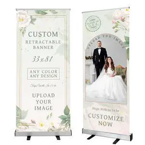 Custom Retractable Banner with Stand for Trade Shows Made in USA | Ship Next Day Personalized 33x81 inch waterproof canvas display, pre-assembled in a heavy-duty aluminum base Custom Retractable Banner with Stand for Trade Shows Made in USA | Ship Next Day Personalized 33x81 inch waterproof canvas display, pre-assembled in a heavy-duty aluminum base
