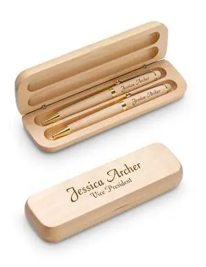 Personalized Ballpoint Pen and Mechanical Pencil Set in Maple Wood with Custom Engraving Personalized Ballpoint Pen and Mechanical Pencil Set in Maple Wood with Custom Engraving