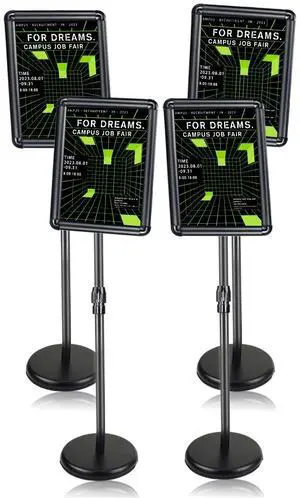 Sign Holder Stand, 8.5x11 Sign Stand for Display, 4-Pack, Black | Sturdy Construction, Adjustable 31"-52",Heavy-duty frame, 360° Rotation, Rounded Corners, 8.5x11 Snap Frame Sign Holder Stand, 8.5x11 Sign Stand for Display, 4-Pack, Black | Sturdy Construction, Adjustable 31"-52",Heavy-duty frame, 360° Rotation, Rounded Corners, 8.5x11 Snap Frame