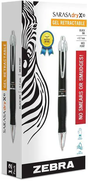 SARASA X10 Retractable Gel Pen, Black Ink, 0.7mm, 12-Pack | Rapid-Dry Ink, Smooth, Smear-Resistant, Wide Barrel, Ideal for Left-Handed Writers, Note-Taking, Medium Point Tip (42610) SARASA X10 Retractable Gel Pen, Black Ink, 0.7mm, 12-Pack | Rapid-Dry Ink, Smooth, Smear-Resistant, Wide Barrel, Ideal for Left-Handed Writers, Note-Taking, Medium Point Tip (42610)