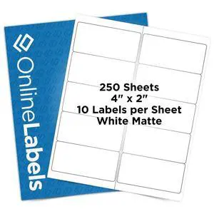 OnlineLabels 4" x 2" Rectangle Mailing Labels - White Matte - 250 Sheets | Permanent Adhesive, Blank Rectangle Labels, Inkjet and Laser Compatible, Ideal for Mailing & Address Labels OnlineLabels 4" x 2" Rectangle Mailing Labels - White Matte - 250 Sheets | Permanent Adhesive, Blank Rectangle Labels, Inkjet and Laser Compatible, Ideal for Mailing & Address Labels