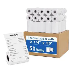 50 Rolls- 2 1/4 X 50 Thermal Receipt Paper Rolls- Fits All Pos Cash Registers, For Clover POS Cash Register Printers-Premium Quality German Paper 50 Rolls- 2 1/4 X 50 Thermal Receipt Paper Rolls- Fits All Pos Cash Registers, For Clover POS Cash Register Printers-Premium Quality German Paper