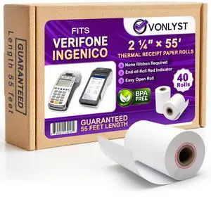 Verifone & Ingenico Thermal Paper Rolls 2 1/4" x 55' (40 Pack) BPA Free Receipt Paper for VX520 VX680 T650 V400m ICT220 ICT250 Desk 3500 Move 5000 Credit Card Machine Verifone & Ingenico Thermal Paper Rolls 2 1/4" x 55' (40 Pack) BPA Free Receipt Paper for VX520 VX680 T650 V400m ICT220 ICT250 Desk 3500 Move 5000 Credit Card Machine