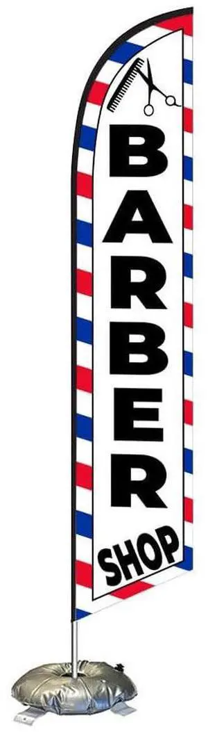 Barber Shop Feather Swooper Flag with 15' FT pole kit Cross-base and Weight-Donut, Perfect for Hair Saloon Advertising Banner Sign Barber Shop Feather Swooper Flag with 15' FT pole kit Cross-base and Weight-Donut, Perfect for Hair Saloon Advertising Banner Sign