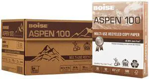 Boise Paper 100% Recycled Multi-Use Copy Paper, 8.5" x 11" Letter, 92 Bright White, 20 lb, 10 Ream Carton (5,000 Sheets) Boise Paper 100% Recycled Multi-Use Copy Paper, 8.5" x 11" Letter, 92 Bright White, 20 lb, 10 Ream Carton (5,000 Sheets)