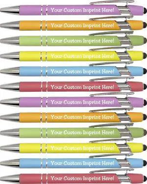 ExpressDesigns - Pastel Premium Custom Pens with Stylus | Personalized Soft-Touch Metal Printed Name Pens w/Black Ink - Imprinted w/Logo or Message - 12 pcs/pack (Assorted) ExpressDesigns - Pastel Premium Custom Pens with Stylus | Personalized Soft-Touch Metal Printed Name Pens w/Black Ink - Imprinted w/Logo or Message - 12 pcs/pack (Assorted)