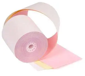 3" x 67' 3-Ply Carbonless Paper (50 Rolls/Case) - White/Yellow/Pink - BPA Free 3" x 67' 3-Ply Carbonless Paper (50 Rolls/Case) - White/Yellow/Pink - BPA Free
