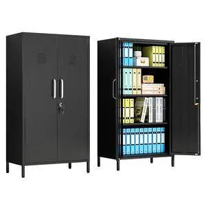 47.24" Black Lockable Small Metal Storage Locker | Employees Locker with 2 Doors & 2 Adjustable Shelves, Steel File Cabinet for Employees, Home, School, Office & Gym 47.24" Black Lockable Small Metal Storage Locker | Employees Locker with 2 Doors & 2 Adjustable Shelves, Steel File Cabinet for Employees, Home, School, Office & Gym