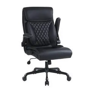 Executive Office Chair, Leather Computer Desk Chair, Black | Ergonomic, PU, Lumbar Support, 400 LBS Capacity, Flip-up Armrests and Adjustable Height, for Home Office Executive Office Chair, Leather Computer Desk Chair, Black | Ergonomic, PU, Lumbar Support, 400 LBS Capacity, Flip-up Armrests and Adjustable Height, for Home Office