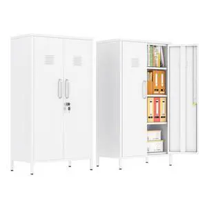 47.24" White Lockable Small Metal Storage Locker | 2 Doors & 2 Adjustable Shelves, Steel File Cabinet for Employees, Home, School, Office & Gym 47.24" White Lockable Small Metal Storage Locker | 2 Doors & 2 Adjustable Shelves, Steel File Cabinet for Employees, Home, School, Office & Gym