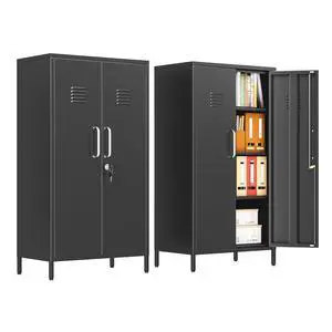 47.24" Black Lockable Small Metal Storage Locker | 2 Doors & 2 Adjustable Shelves, Steel File Cabinet for Employees, Home, School, Office & Gym 47.24" Black Lockable Small Metal Storage Locker | 2 Doors & 2 Adjustable Shelves, Steel File Cabinet for Employees, Home, School, Office & Gym
