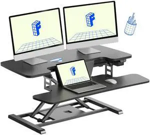35 inch Electric Standing Desk Converter, Motorized Stand up Desk Riser, Monitor and Laptop Workstation with Wide Keyboard Tray, Black 35 inch Electric Standing Desk Converter, Motorized Stand up Desk Riser, Monitor and Laptop Workstation with Wide Keyboard Tray, Black