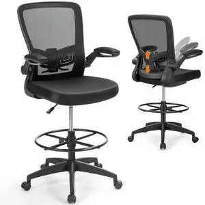 Drafting Chair with Flip-up Armrests & Adjustable Foot Ring, 1 Pack | Breathable Mesh, Ergonomic Lumbar Support, Quiet & Smooth Rolling, for Standing Desk, Office, Home and Studio, Black Drafting Chair with Flip-up Armrests & Adjustable Foot Ring, 1 Pack | Breathable Mesh, Ergonomic Lumbar Support, Quiet & Smooth Rolling, for Standing Desk, Office, Home and Studio, Black