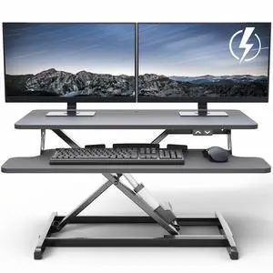 32 inch Electric Motor Desk Converter, Height Adjustable Riser, Sit to Stand Dual Monitor and Laptop Workstation with Wide Keyboard Tray, Black, DESK-VE32B 32 inch Electric Motor Desk Converter, Height Adjustable Riser, Sit to Stand Dual Monitor and Laptop Workstation with Wide Keyboard Tray, Black, DESK-VE32B