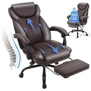 Big and Tall Office Chair with Footrest, Lumbar Support, Brown | Ergonomic Leather High Back, Infinite Lock Reclining 90°-135°, 20 Spring Packs, 300lbs Capacity, Executive Desk Chair Big and Tall Office Chair with Footrest, Lumbar Support, Brown | Ergonomic Leather High Back, Infinite Lock Reclining 90°-135°, 20 Spring Packs, 300lbs Capacity, Executive Desk Chair