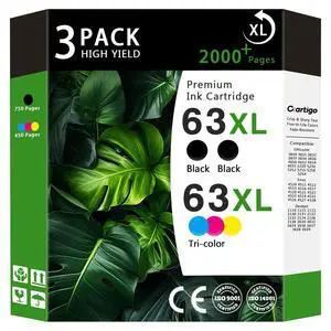 63XL High Yield Ink Cartridges Combo Pack Compatible for HP 63XL 63 Replacement for HP Envy 4510 4511 4512 OfficeJet 3830 3831 3832 Deskjet 1110 1111 2130 Series Printers(2 Black/1 Tri-Color 3-Pack) 63XL High Yield Ink Cartridges Combo Pack Compatible for HP 63XL 63 Replacement for HP Envy 4510 4511 4512 OfficeJet 3830 3831 3832 Deskjet 1110 1111 2130 Series Printers(2 Black/1 Tri-Color 3-Pack)