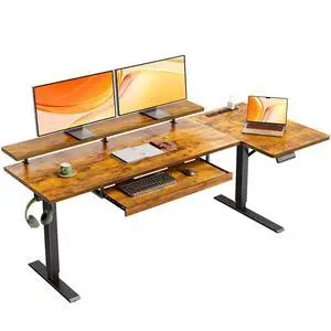 63 Inch Reversible L Shaped Electric Standing Desk, Rustic Brown | Monitor Stand, Keyboard Tray, Power Outlets, 3 Memory Presets, Corner Stand Up Desk for Ergonomic Home Office, Workstaion 63 Inch Reversible L Shaped Electric Standing Desk, Rustic Brown | Monitor Stand, Keyboard Tray, Power Outlets, 3 Memory Presets, Corner Stand Up Desk for Ergonomic Home Office, Workstaion