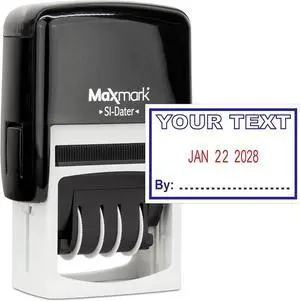 MaxMark Office Date Self Inking Stamp with Your Custom Text - 1" x 1-5/8 - 2-Color Blue/Red Ink MaxMark Office Date Self Inking Stamp with Your Custom Text - 1" x 1-5/8 - 2-Color Blue/Red Ink