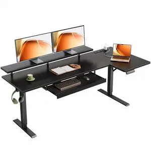 63" Reversible L Shaped Electric Standing Desk, Carbon Fiber Black | Monitor Stand, Keyboard Tray, Power Outlets, 3 Memory Presets, Corner Stand Up Desk for Ergonomic Home Office, Workstaion 63" Reversible L Shaped Electric Standing Desk, Carbon Fiber Black | Monitor Stand, Keyboard Tray, Power Outlets, 3 Memory Presets, Corner Stand Up Desk for Ergonomic Home Office, Workstaion