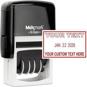 MaxMark Office Date Self Inking Stamp with 2-Line Custom Text - 1" x 1-5/8 - Choice of Ink Color MaxMark Office Date Self Inking Stamp with 2-Line Custom Text - 1" x 1-5/8 - Choice of Ink Color