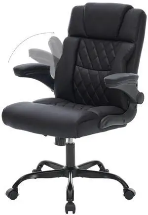 Ergonomic Office Chair, Executive Desk Chair with Flip-up Armrest, Swivel Computer Task Chair with Wheels for Home Office, Small Black Gaming Chair with Adjustable Rocking Function Ergonomic Office Chair, Executive Desk Chair with Flip-up Armrest, Swivel Computer Task Chair with Wheels for Home Office, Small Black Gaming Chair with Adjustable Rocking Function