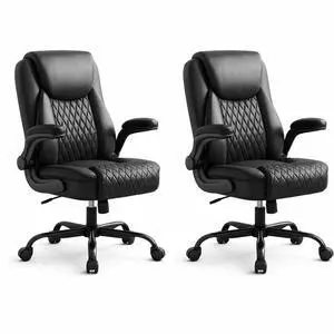 Black Office Desk Chair with 90° Flip-up Arm, 2 Pack | Leather Chair for Home, Ergonomic Design Office Chair, Computer Desk Chair for Gaming, Adjustable Height Black Office Desk Chair with 90° Flip-up Arm, 2 Pack | Leather Chair for Home, Ergonomic Design Office Chair, Computer Desk Chair for Gaming, Adjustable Height