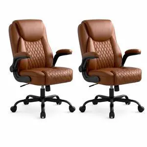 Brown Office Desk Chair with 90° Flip-up Arm, 2 Pack | Leather Chair for Home, Ergonomic Design Office Chair, Computer Desk Chair for Gaming, Adjustable Height Brown Office Desk Chair with 90° Flip-up Arm, 2 Pack | Leather Chair for Home, Ergonomic Design Office Chair, Computer Desk Chair for Gaming, Adjustable Height