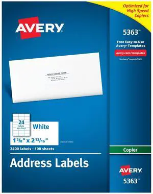 ® Printable Address Labels for Copiers, 1-3/8" x 2-13/16", White, 2,400 Blank Mailing Labels (05363) ® Printable Address Labels for Copiers, 1-3/8" x 2-13/16", White, 2,400 Blank Mailing Labels (05363)