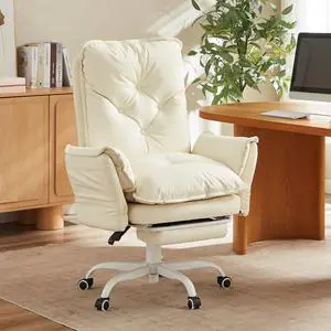 Cross Legged Office Chair with Footrest Wheels, PU Leather Beige | High Back Criss Cross Chair with Reversible Armrests and Wheels, Big and Tall Reclining Office Chair for Home Cross Legged Office Chair with Footrest Wheels, PU Leather Beige | High Back Criss Cross Chair with Reversible Armrests and Wheels, Big and Tall Reclining Office Chair for Home