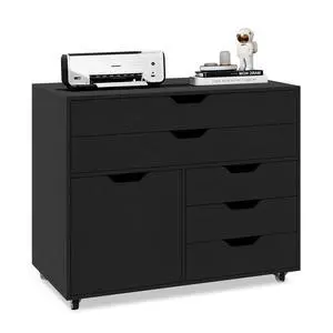 File Cabinet, 4 Drawer Filing Cabinet with Doors | Mobile Storage Organizer, Wooden Printer Stand on Wheels for Study, Home Office, Living Room (Black) File Cabinet, 4 Drawer Filing Cabinet with Doors | Mobile Storage Organizer, Wooden Printer Stand on Wheels for Study, Home Office, Living Room (Black)