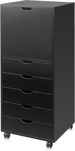 5 Drawer Cabinet with 1 Door, Mobile Office File Cabinet, Black | Wood Rolling Cart, Filing Drawers, Craft Storage Drawer Cabinet, Printer Stand, Home Office 5 Drawer Cabinet with 1 Door, Mobile Office File Cabinet, Black | Wood Rolling Cart, Filing Drawers, Craft Storage Drawer Cabinet, Printer Stand, Home Office