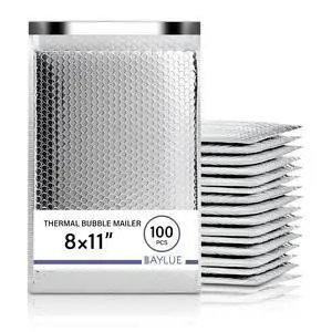 Thermal Insulated Mailers 8x11, Cold Shipping Envelopes, 100 Pack | Keeps Contents Cold, Self-Seal Closure, Cushioned Protection, Tear-Resistant Foil, Bulk Pack, Size #2 Thermal Insulated Mailers 8x11, Cold Shipping Envelopes, 100 Pack | Keeps Contents Cold, Self-Seal Closure, Cushioned Protection, Tear-Resistant Foil, Bulk Pack, Size #2